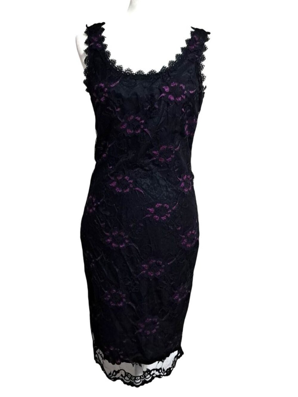 Vintage Whimsygoth Lace Dress Black Purple Vamp Gothic 90s Size 8 UjENA Sleevele